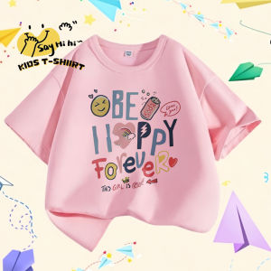 Cute Be Happy Forever Print Kids Cotton T Shirt Round Neck Short Sleeve Breathable