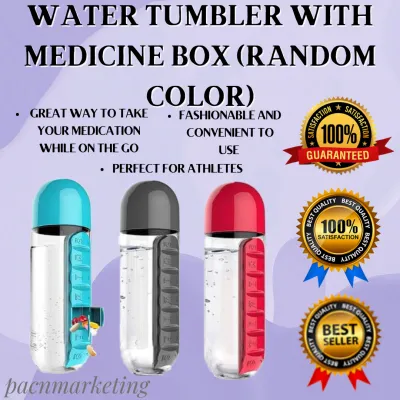 Best Seller TUMBLER WITH MEDICINE BOX | RANDOM COLOR | Everyday Use Bottle With Medicine Holder | Water Bottle with Medicine Pill Storage Box Combination | Water Bottle With Medicine Holder | Sports Tumbler Perfect For Cycling Running Outdoor Activities