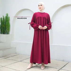 Gamis Wanita Remaja Crinkle Terbaru Lebaran Simple Susun Elegan Dress Pesta Kondangan Modern Korean Style Bahan Jatuh Katun Lembut Adem Busui Polos Warna Denim Hitam Putih Syari I Lengan Balon Kekinian Santai Premium