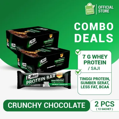 Twin Pack : L-Men Protein Bar Crunchy Chocolate 12 sachet with 7g protein / serving - Camilan Rendah Lemak dengan Whey Protein rasa Coklat