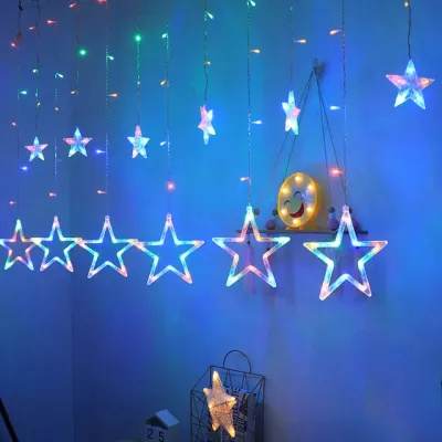 DLMA Twinkle Star Stars moons 12 Stars 138 LED Curtain String Lights Window Curtain Christmas Lights