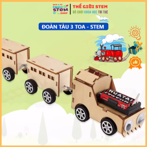 Lắp ráp mô hình STEAM: Đoàn Tàu 3 Toa gỗ chạy pin AA. Đồ chơi giao dục khoa học sáng tạo cho bé phát triển trí tuệ SANPI