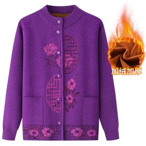 Áo Len Lót Lông Mềm Cài Cúc Cổ Tròn Trung Niên Cho Bà Cho Mẹ