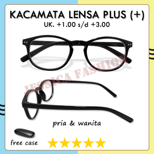 Kacamata Khusus Untuk Rabun Dekat (PLUS) 0.50 S/D 3.00 Untuk Orangtua PRIA WANITA Frame Oval Warna Hitam Kilap Gaya Korea Style - FREE CASE