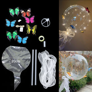 Ins Romantic Transparent LED Bobo Balloon  Colored Butterfly Luminous Inflatable Fairy Ballon Toy Wedding Birthday Party Decor  Best Valentines Day Gift