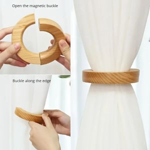DFVDS Gỗ Khóa rèm Kẹp từ tính Đang quay Dây buộc rèm Sáng tạo Người sửa chữa Vòng màn hình cửa sổ cho phòng ngủ