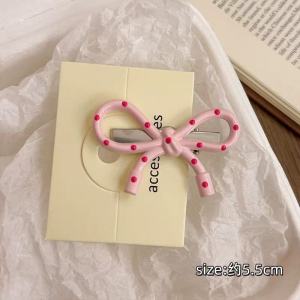 Cute Pink Ribbon Hairpins- Polka Dot Bangs Clips for Women