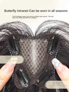 25cm Butterfly Net 100% Human Hair Piece Black And Mocha Brown Hair Topper Hair Replacement Cover White Hair Breathable And Lightweight Wig Increase Hair Volume For Women