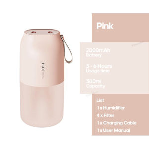 Portable Double Mist Air Humidifier 300ml Cold Mist Diffuser 2000mAh Car Air Purifier USB  Air Freshener