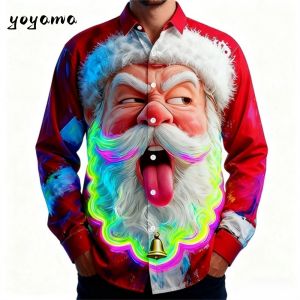 Christmas Mens 3D Graphic Long SleeveStreet Style Fashion Santa Claus Smile Face Print Design2026 Autumn Neon Glow Clothing