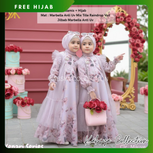 INSTANT COD Baju Gamis Anak KENARI Bahan Satin Marbella Mix Tille Setelan Baju Muslim Anak Perempuan / Baju Seragam Pengajian Anak Mauma Kids