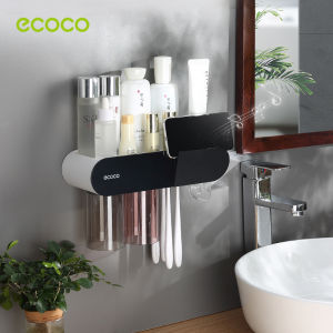 Ecoco  toothbrush holder wall-mounted  storage box with magnetic cup toothpaste dispenser automatic toothpaste squeezer
