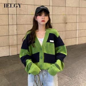 IELGY ลายเสื้อคาร์ดิแกนถักผู้หญิง S ภาษาฝรั่งเศสคําแขนยาวย้อนยุค Top