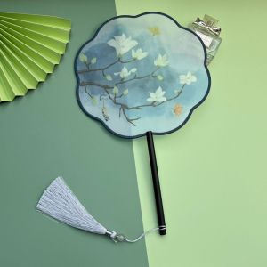 TSEVD Handheld Chinese Embroidery Fan with Tassels Chinese Style Bridal Group Fan Dance Fan Translucent Tuan Fan Chinese Wedding