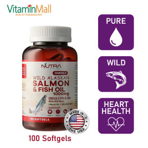 [100 Softgels] Nutra Botanics Wild Alaska Omega 3 Salmon Fish Oil 1000mg - Omega-3 Supplement for Heart Health - Molecular Distilled Wild Caught Fish Oil with EPA DHA - Freshest Omega 3 Fish Oil