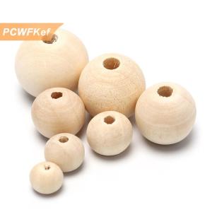【PCWFKef】 ลูกปัดไม้ทรงกลมทำจากไม้ไม่ลงสีธรรมชาติสำหรับงานหัตถกรรมเครื่องประดับแบบทำมือ