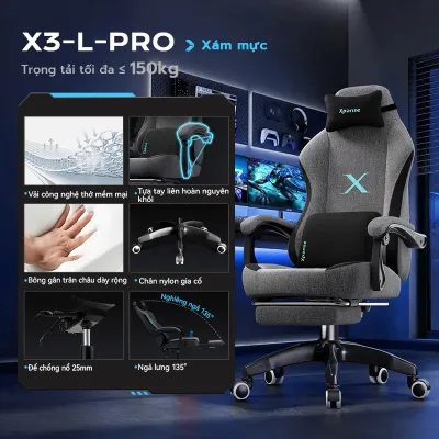 Ghế chơi game Xpanse 003 có đệm không cánh nâng cấp vải Nano-Tech 135° tựa lưng có thể điều chỉnh thiết kế tiện dụng trong nhiều giờ làm việc và chơi game thoải mái