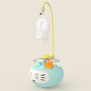 Teeker Pet Cute Cat Face Interactive Wand Toy Touch Sensitive Rocking Tumbler with Track Balls and Ambush Feather for All Age Cats