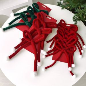 SCXXCXVVBB 3/6PCS Velvet Christmas Tree Bowknot Decorations Red Bows White Pom-pom Accent Velvet Bows Hanging Decor Window Display DIY Bow Kit Tree Topper Bow Christmas Party