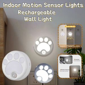 Indoor Motion Sensor Lights Rechargeable USB LED Cat Claw Design Wall Light Lamp Kitchen Bedroom Home Nightlight