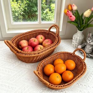 YUBAGUANB Large Capacity Handwoven Storage Basket with Handle Handmade Fruit Basket Organizer Basket Plastic Picnic Basket Fruit Vegetable Storage