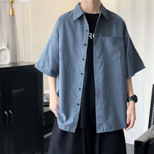 GIANTSHOP เสื้อเชิ้ตคอปก ชายหญิงใส่ได้ สไตล์มินิมอล M-2XL