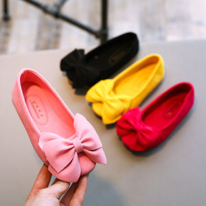 [Ready Stock] New Solid Color Bow Princess Shoes Girls Fashion Trend Single Shoes Comfortable and Wear-resistant One-step Shoes Shoes run small