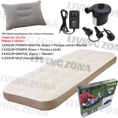 (BONUS POMPA & BANTAL ) Kasur Angin Karet 186 x 75 cm Matras Sofa Bed SINGLE Kasur Tidur warna biru / creamy