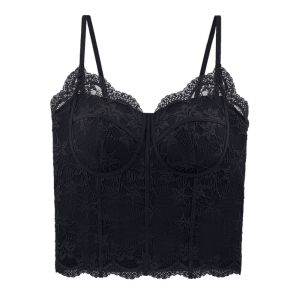 GUAIP Mesh Flower Slim Lace Crop Top Bottoming Shirt Sweet Girls Vest Top Korean Style Spicy Girls Style Camisole with Pads Lady