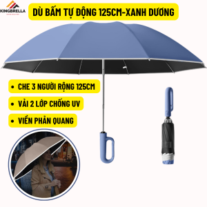 🌂 Dù Bấm Tự Động Size Lớn 125cm Viền Phản Quang Kingbrella - Ô Gấp Gọn Có Móc Treo Vải 2 Lớp Chống UV Chống Gió Mạnh