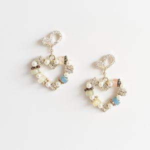 Korean 925 Silver stud earring Long Chain Red Heart