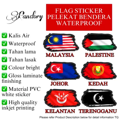 🛵🚘 FLAG STICKER | PELEKAT BENDERA WATERPROOF (CAR & MOTOR)(MALAYSIA)(PALESTINE)(JOHOR)(KEDAH)(KELANTAN)(TERENGGANU)