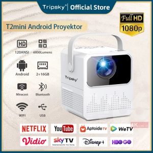 Proyektor Android TV 1080P Smart Projector 6000 Lumen Android 9.0 Ram 2G Rom 16G proyektor mini portable hp Home