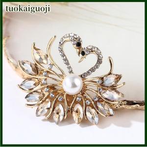 tuokaiguoji เข็มกลัดติดปกเสื้อรูปหงส์ประดับมุกคริสตัลน่ารักสำหรับงานแต่งงานของผู้หญิง
