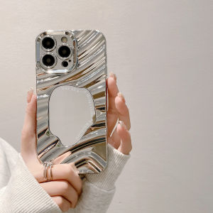 Case For iPhone 15 14 13 12 11 Pro Max X XR Xs Max 8 7 6 6s Plus SE 2020 Ins Minimal Makeup Mirror Electroplating Wave Phone Case TPU Soft Protective Cover