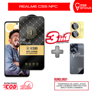 Promo Paket 3in1 Tempered Glass Realme C55 NFC Anti Gores Anti Static+Tempered Glass Kamera dan Skin