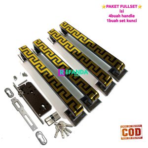 fullset lock body kunci dan 4buah gagang tarikan handle pintu rumah minimalis panjang 33cm 45cm dan 60cm untuk pintu depan model daun pintu 2/kupu tarung