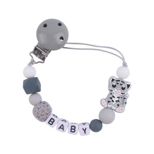 PC 37 | TALI EMPENG DAN TEETHER MOTIF TIGER BISA CUSTOM NAMA BAHAN SILIKON BPA FREE | RUZAIN MALL