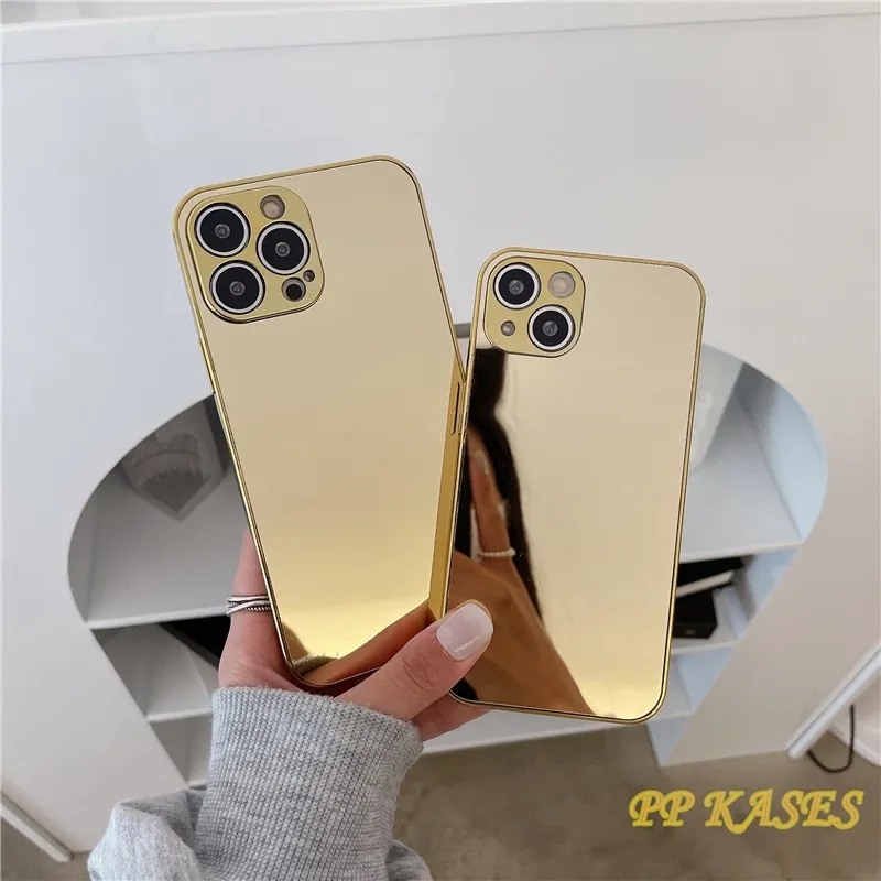 Luxury Gold Plated Electroplated Phone Case For iPhone 14 13 12 Pro Max 11  X Xsmax XR Plus Mirror Flip Lens Protection