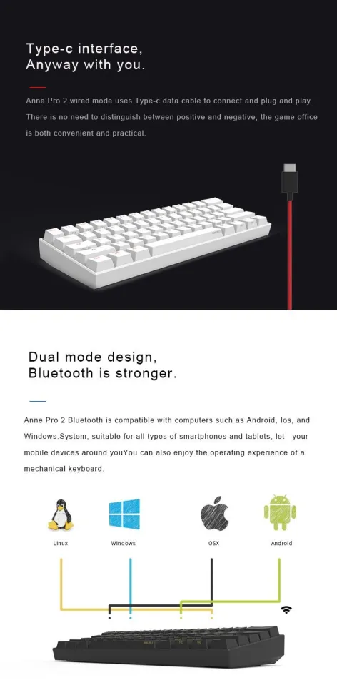 Anne Pro 2 60% Layout Bluetooth Mechanical Keyboard Hot-swappable RGB  Backlight for Win/Mac Gaming Keyboard Cherry Switch - AliExpress