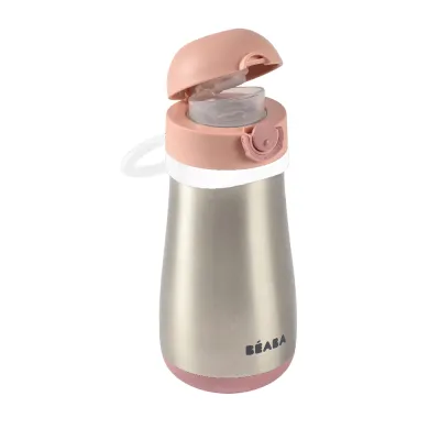 BEABA กระติกน้ำสแตนเลสแบบยกดื่ม Stainless Steel Spout Bottle 350 ml - Vintage Pink