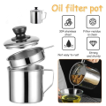 Stainless Steel Oil Filter Pot Kitchen Cooking Tool Storage Can Grease Strainer Container. 