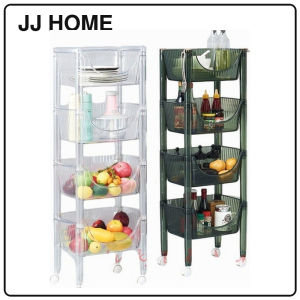 【JJ HOME】3 Tier & 4 Tier Transparent Movable Storage Kitchen Rack with Wheels / Cloud Trolley