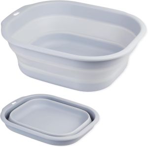 Collapsible Wash Basin Set of 2 Foldable Small Medium Size Wash Basin Portable Plastic Basins for Laundry Bottles Travel Camping (Pink)