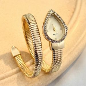 UNIITY Đầu giọt nước Đồng hồ thạch anh Dây đeo bằng thép không gỉ Thanh lịch Vòng đeo tay đồng hồ Thời trang Đồng hồ dây đeo hình con rắn Đồng hồ nữ