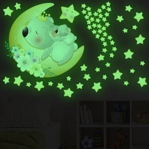 Thân thiện với môi Trong bóng tối Tự dính Trang trí phòng trẻ em Dễ chà Tự làm TƯỜNG nền Trần phòng ngủ Nhãn dán huỳnh quang Dễ thương Voi Hình Nền Nhãn dán tường Đề can ngôi sao đèn ngủ Miếng dán phát sáng