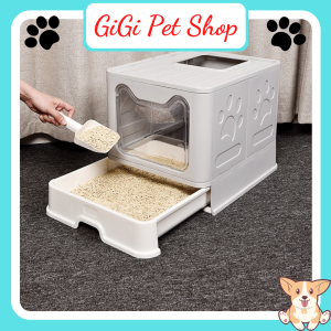 Nhà vệ sinh 2 cửa chữ nhật Kitty khay chậu cát vệ sinh cho mèo size lớn nhựa cao cấp tặng xẻng xúc cát - GiGi Pet Shop
