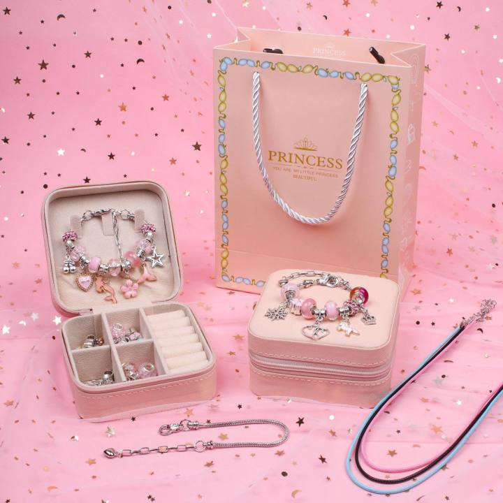 BYJ DIY Charm Bracelet and Necklace Making Kit with Jewelry Box for Kids
