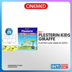 ONEMED - PLESTERIN KIDS GIRAFFE BOX isi 25 Lembar Bahan Premium Kain Halus & Elastis | Plester Luka Anak Kartun JERAPAH Lucu P3K Hansaplast