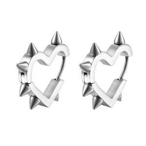 GORGE Silver Color Heart Hoop Earrings Stainless Steel Geometric Design Rivet Earrings Creative Heart Shape Stud Earrings For Women